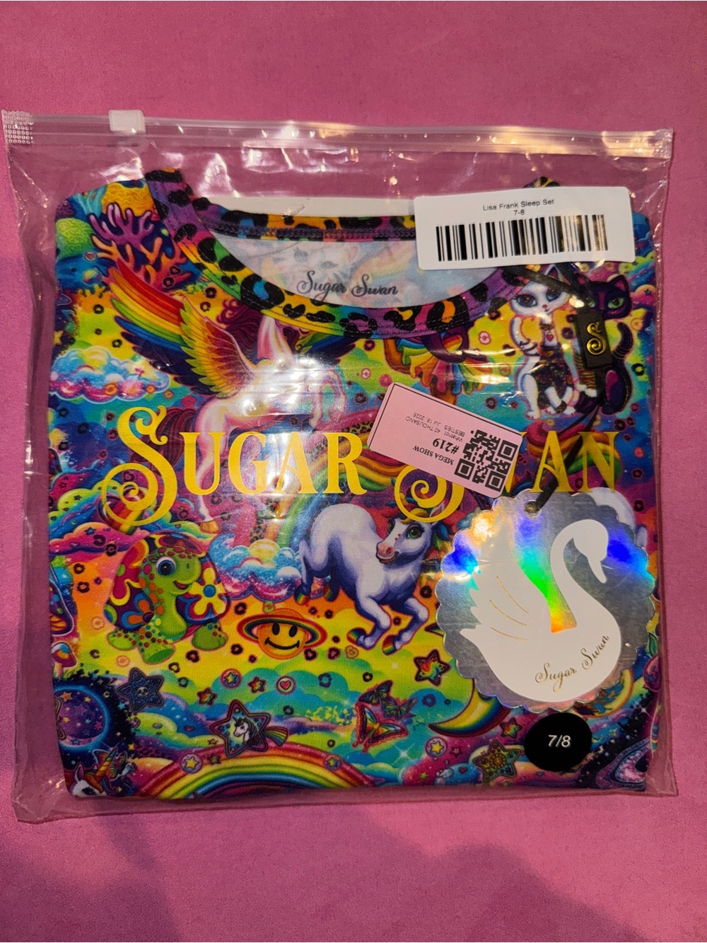 NWT Sugar Swan Lisa Frank Bamboo Sleep Set Two-Piece Pajamas 7/8
